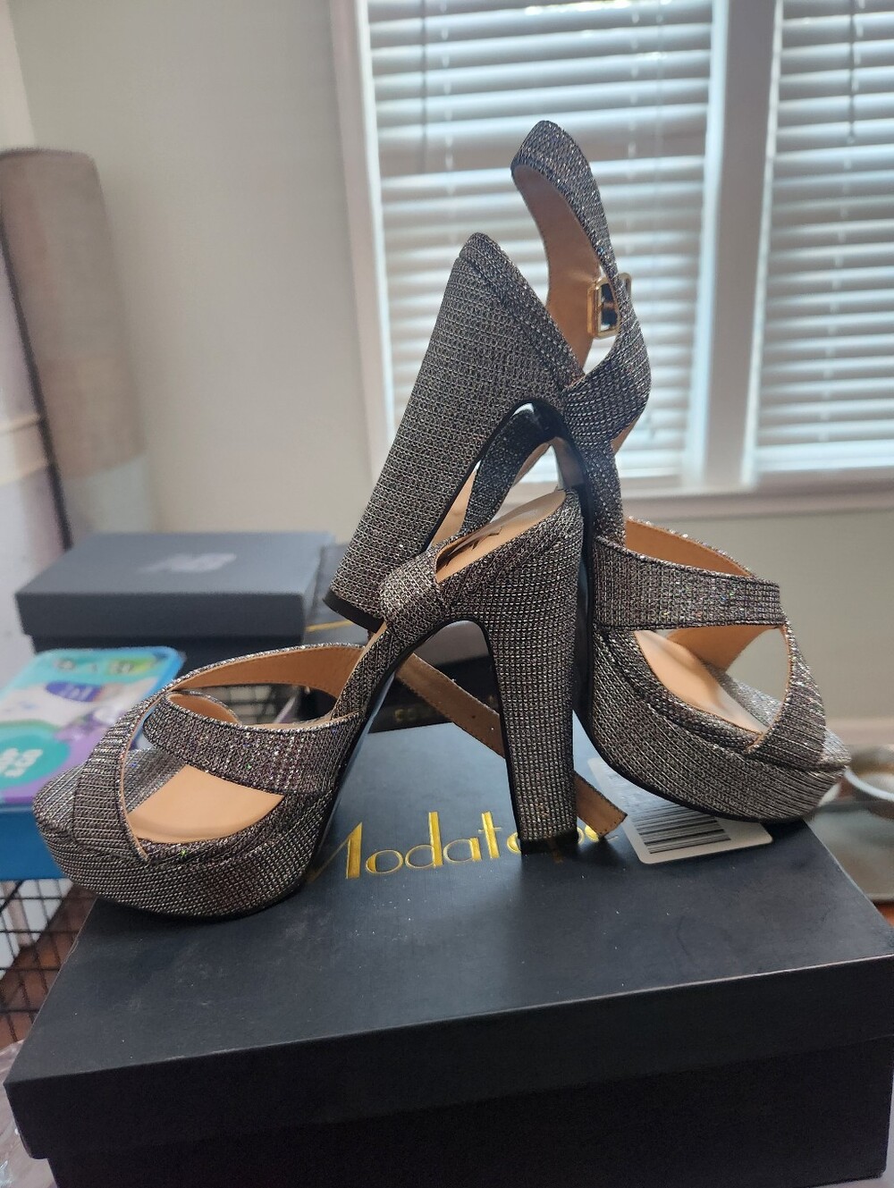 Sparkle Platform High Heel Sandals - Silver